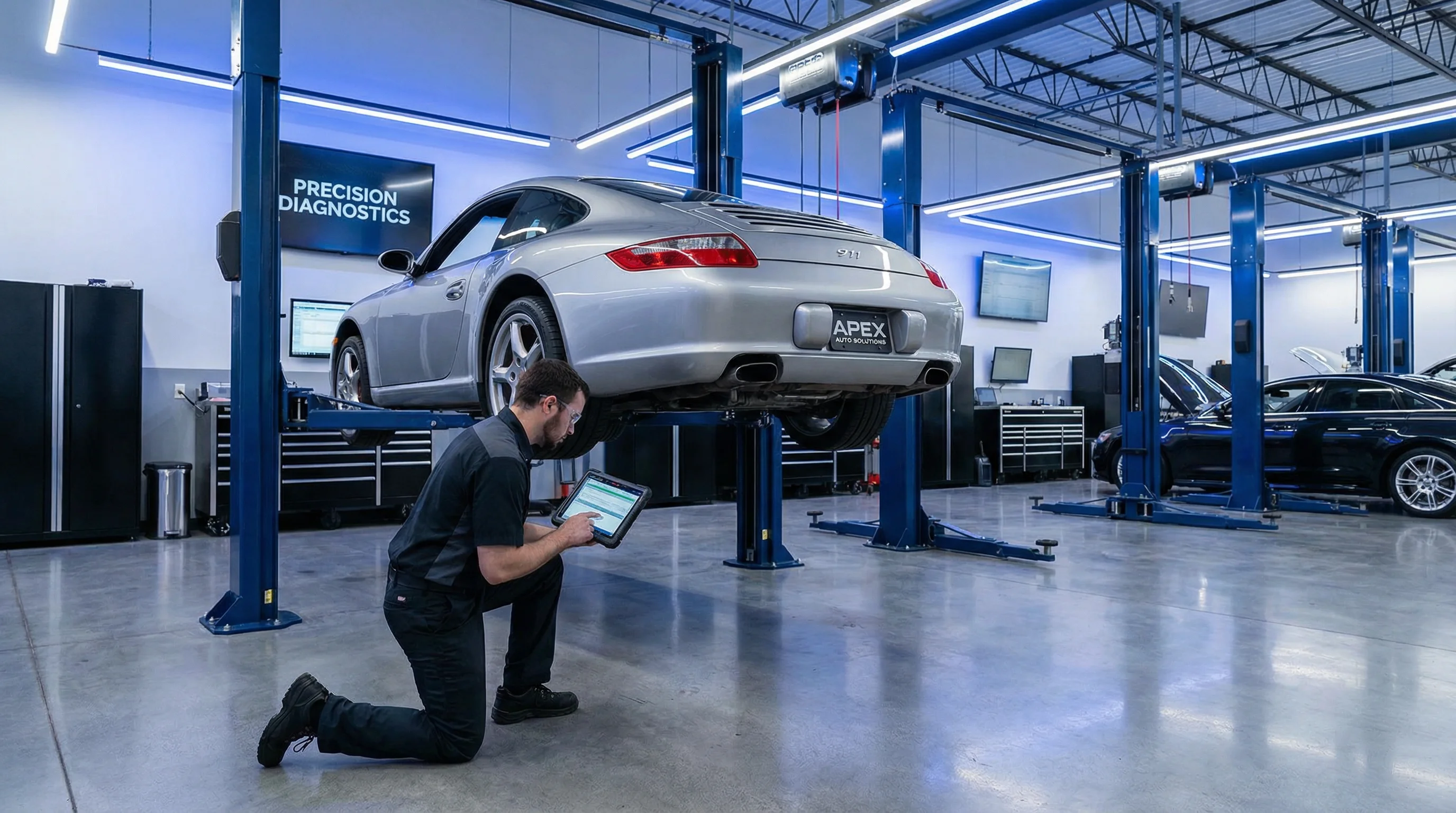 Technician inspecting vehicle