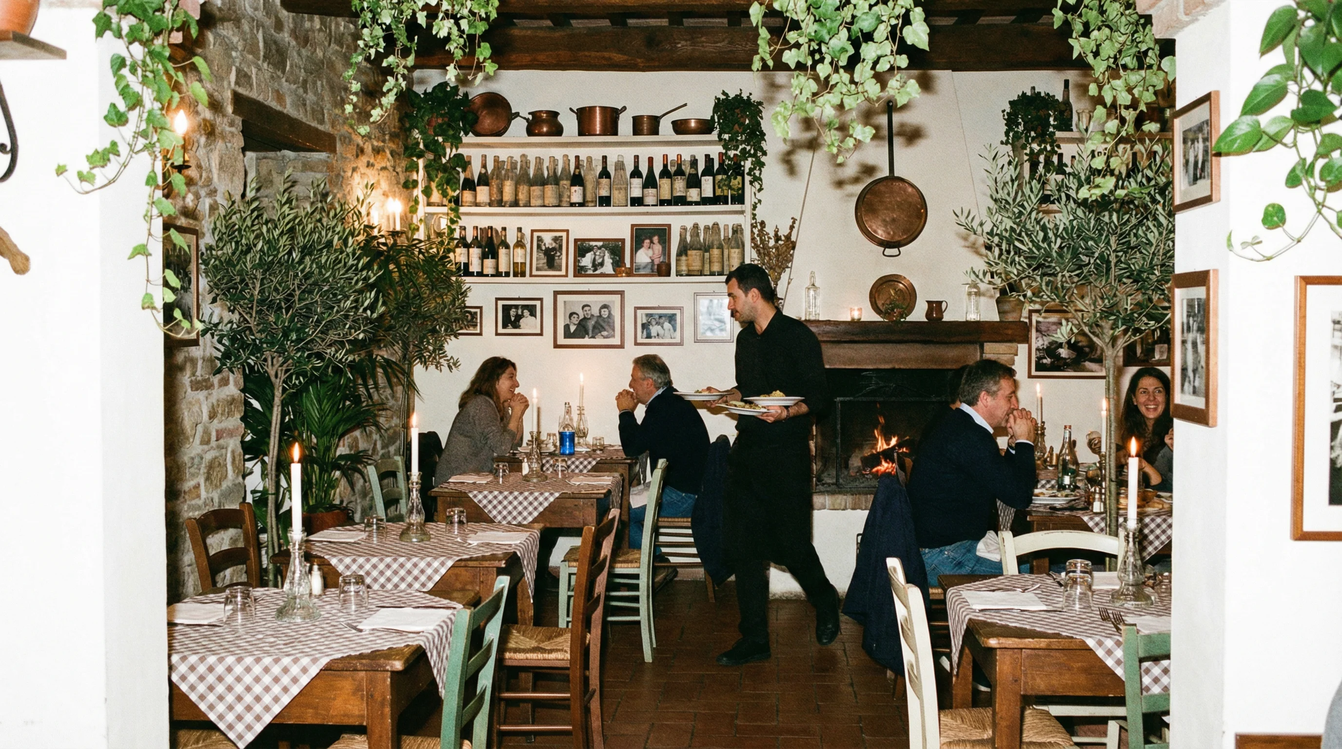 Elegant Italian restaurant with candlelit tables